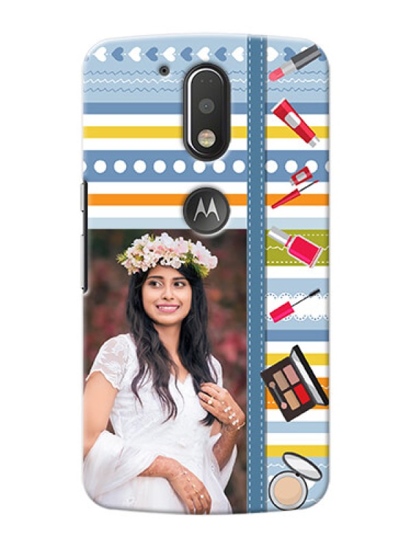 Custom Motorola G4 Plus hand drawn backdrop with makeup icons Design