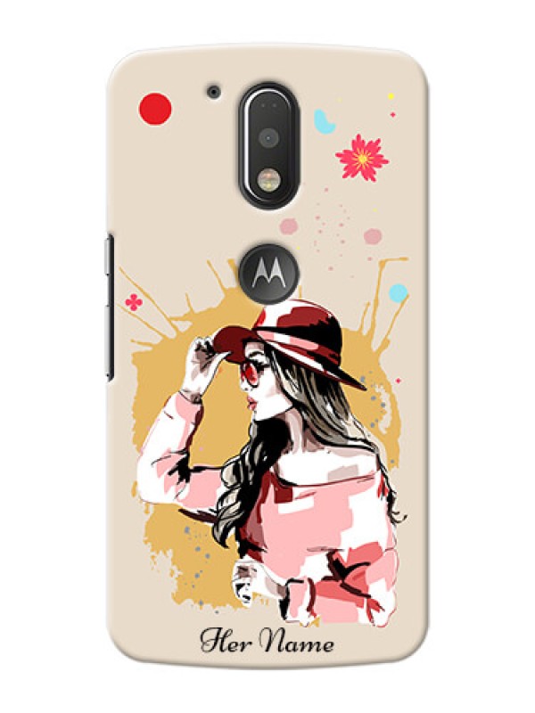 Custom Motorola G4 Plus Back Covers: Women with pink hat Design