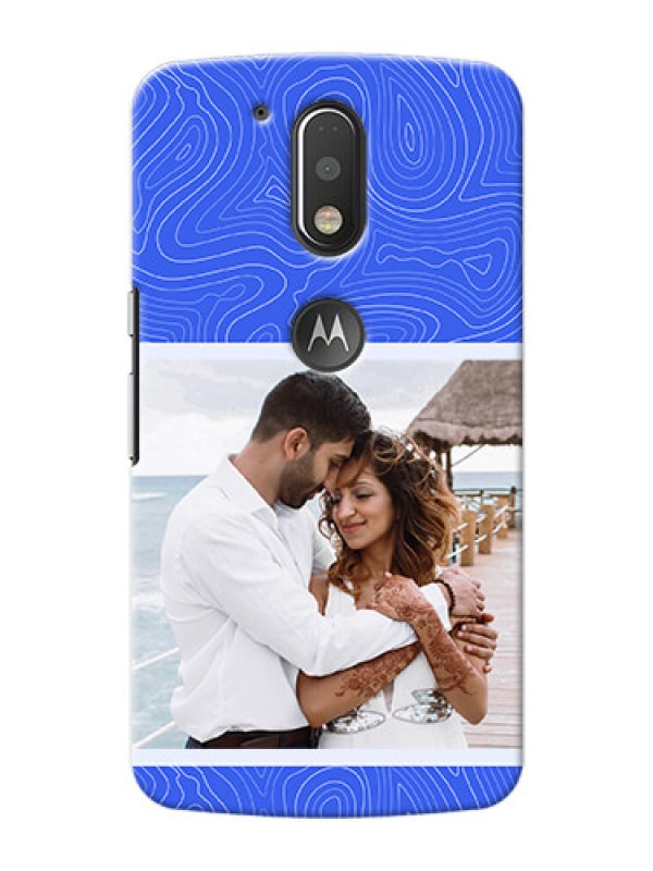 Custom Motorola G4 Plus Mobile Back Covers: Curved line art with blue and white Design