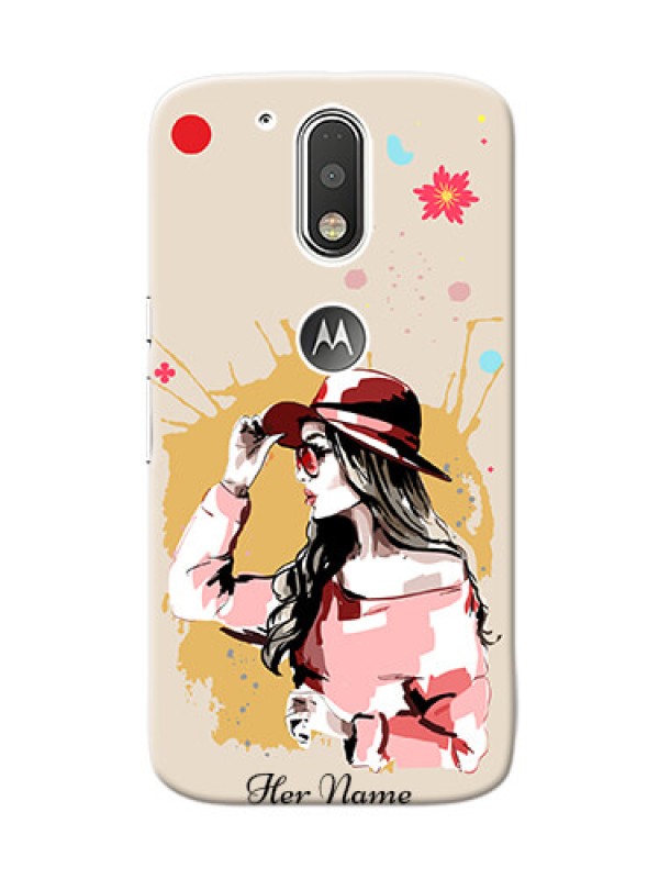 Custom Motorola G4 Back Covers: Women with pink hat Design