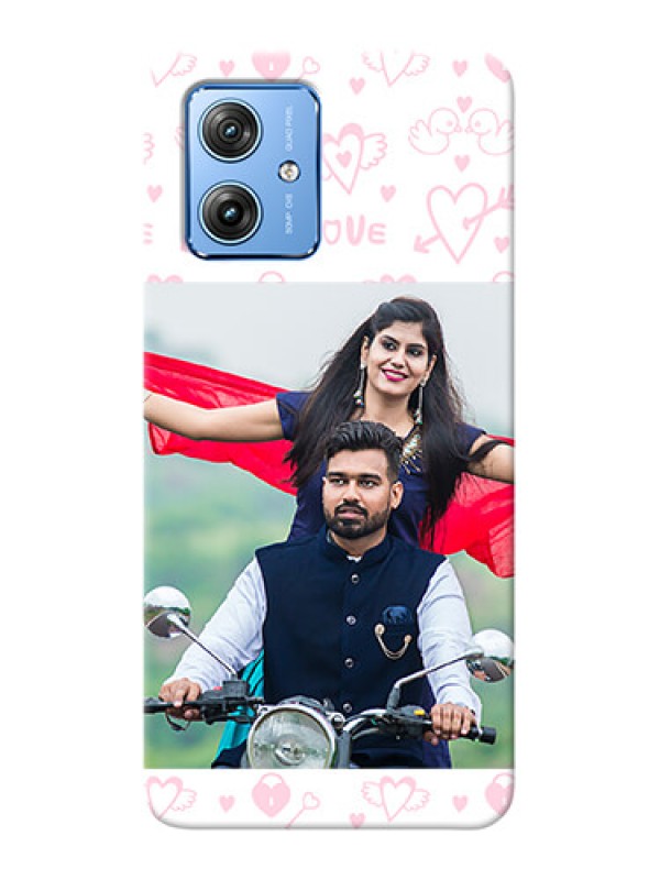 Custom Motorola G54 5G personalized phone covers: Pink Flying Heart Design