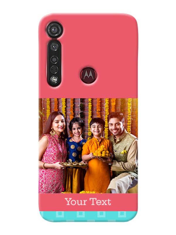 Custom Motorola G8 Plus Mobile Back Covers: Peach & Blue Color Design