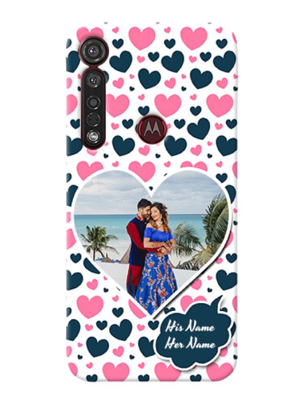 Custom Motorola G8 Plus Mobile Covers Online: Pink & Blue Heart Design