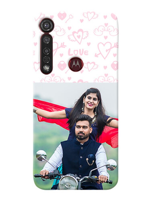 Custom Motorola G8 Plus personalized phone covers: Pink Flying Heart Design