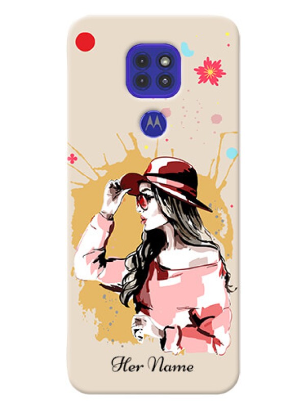 Custom Motorola G9 Back Covers: Women with pink hat Design