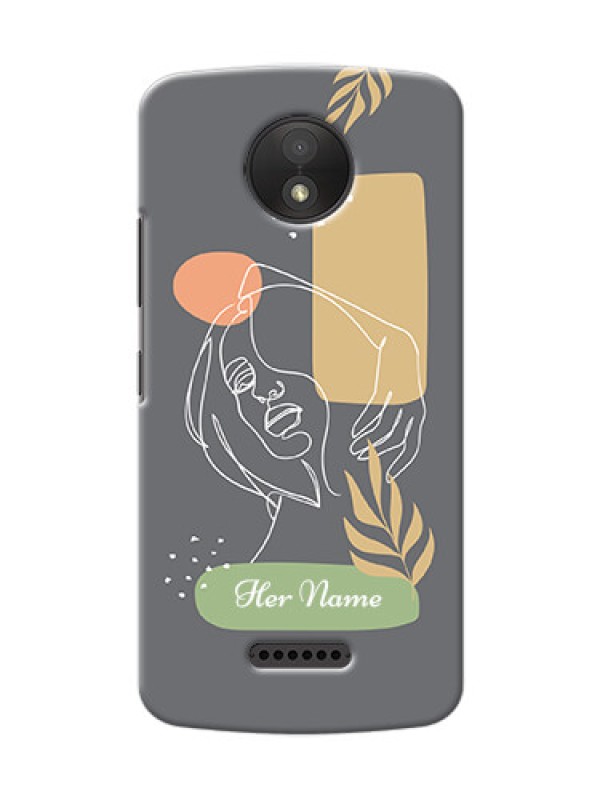 Custom Moto C Plus Phone Back Covers: Gazing Woman line art Design