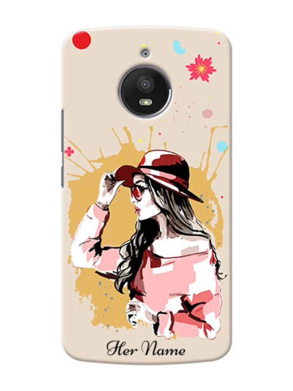 Custom Moto E4 Plus Back Covers: Women with pink hat Design