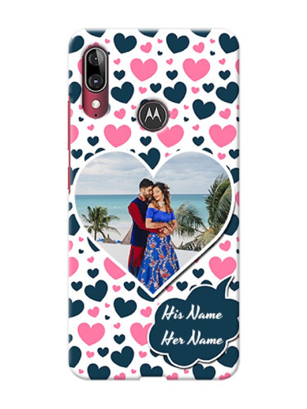 Custom Motorola E6 Plus Mobile Covers Online: Pink & Blue Heart Design