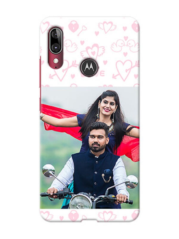 Custom Motorola E6 Plus personalized phone covers: Pink Flying Heart Design
