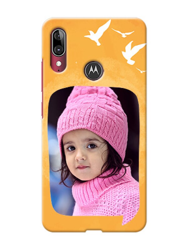 Custom Motorola E6 Plus Phone Covers: Water Color Design with Bird Icons