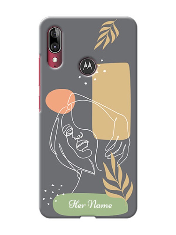 Custom Moto E6 Plus Phone Back Covers: Gazing Woman line art Design
