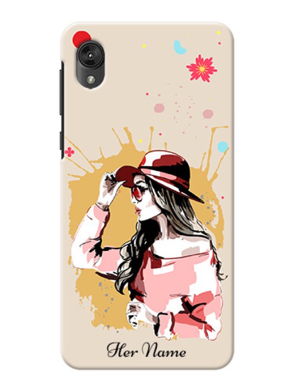 Custom Moto E6 Back Covers: Women with pink hat Design
