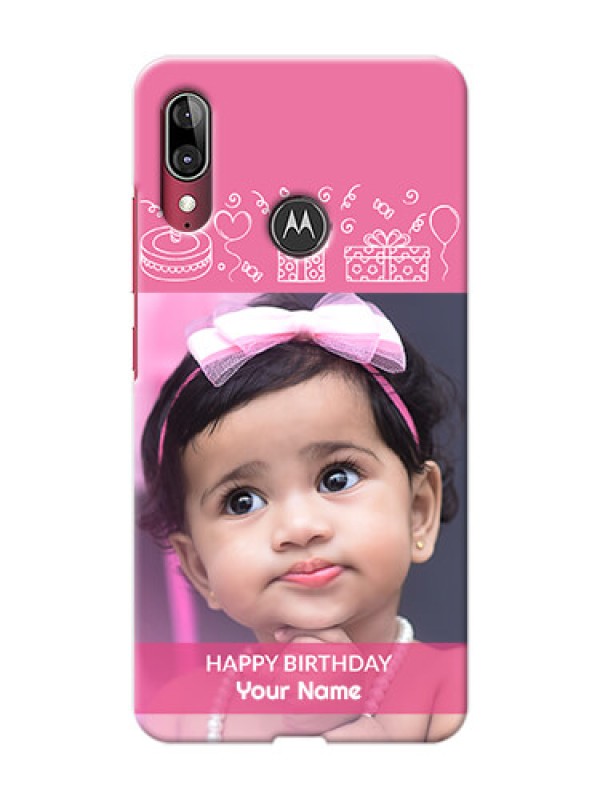 Custom Moto E6s Custom Mobile Cover with Birthday Line Art Design