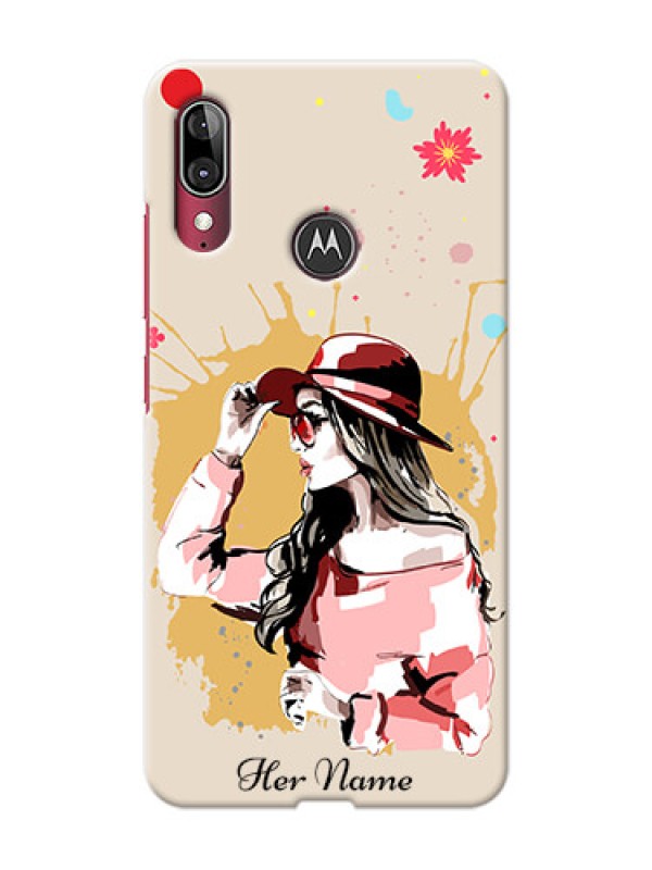 Custom Moto E6S Back Covers: Women with pink hat Design