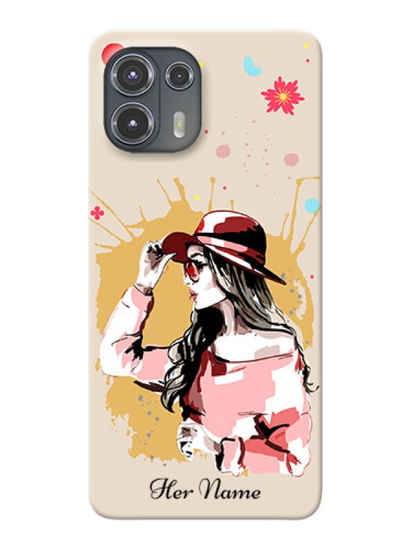 Custom Moto Edge 20 Fusion 5G Back Covers: Women with pink hat Design