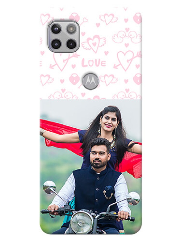 Custom Moto G 5G personalized phone covers: Pink Flying Heart Design