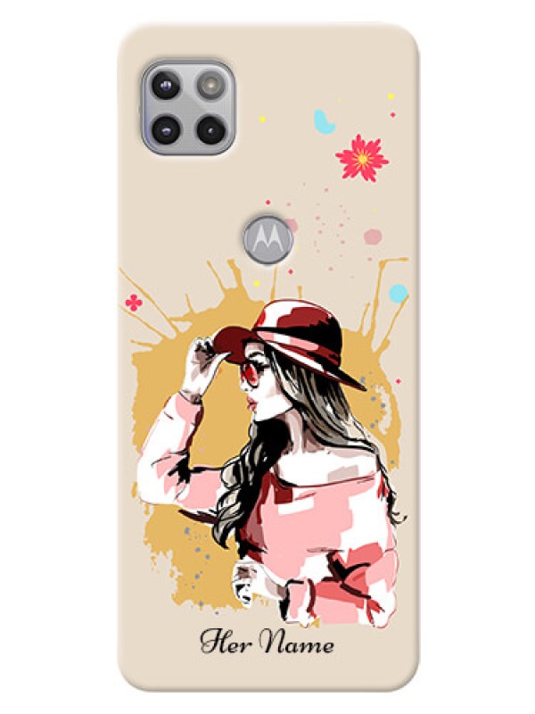 Custom Moto G 5G Back Covers: Women with pink hat Design
