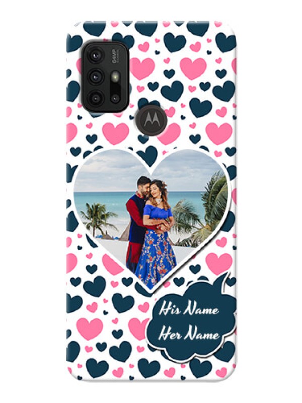 Custom Moto G30 Mobile Covers Online: Pink & Blue Heart Design