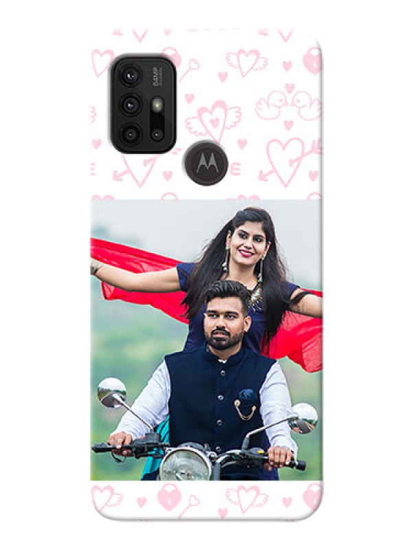 Custom Moto G30 personalized phone covers: Pink Flying Heart Design