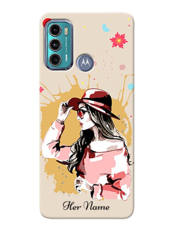 Custom Moto G40 Fusion Back Covers: Women with pink hat Design