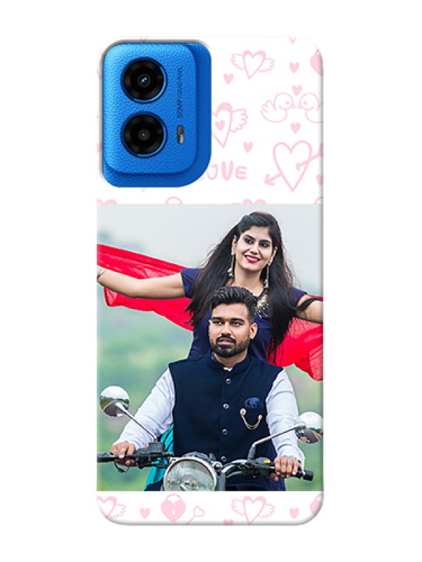 Custom Moto G45 5G Custom Hard Phone Case - Pink Flying Heart Design