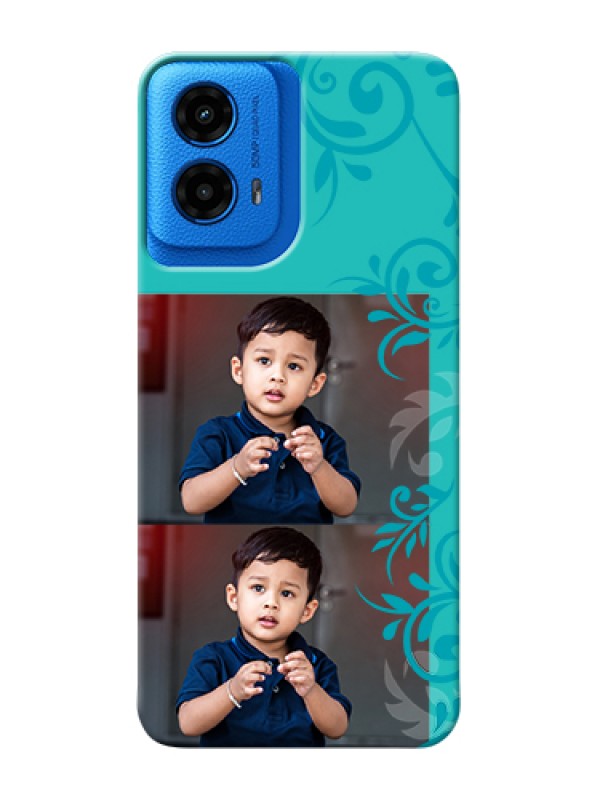 Custom Moto G45 5G Custom Hard Phone Case - With Photo And Green Floral Design