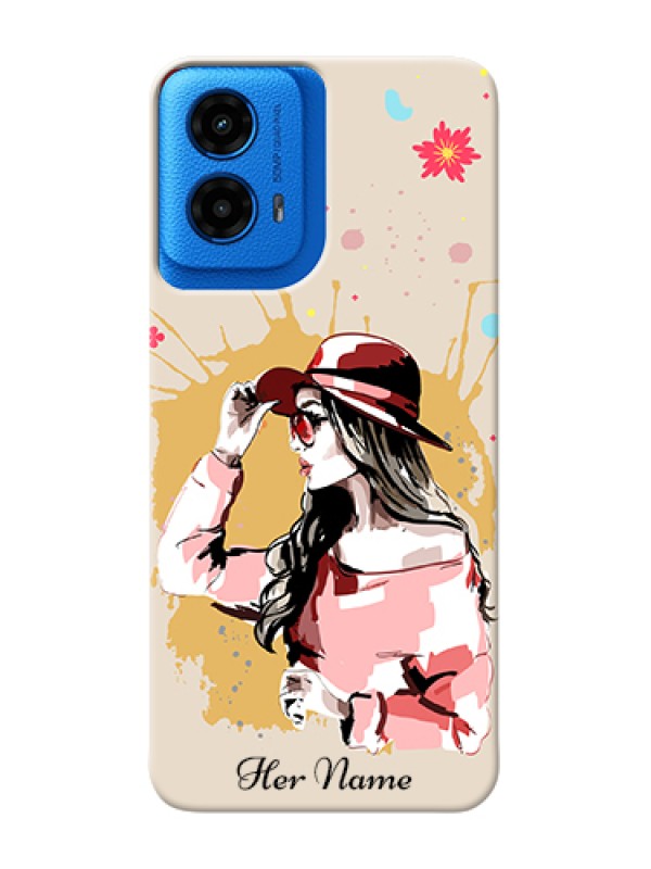 Custom Moto G45 5G Custom Hard Phone Case - Women With Pink Hat Design