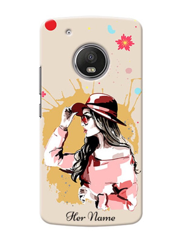 Custom Moto G5 Plus Back Covers: Women with pink hat Design