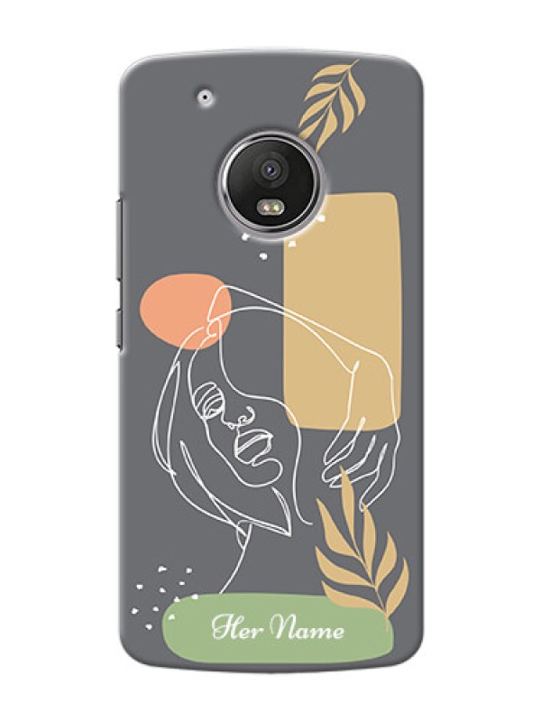 Custom Moto G5 Plus Phone Back Covers: Gazing Woman line art Design