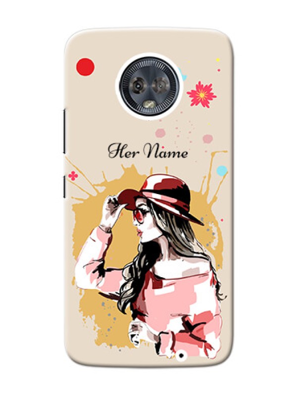Custom Moto G6 Plus Back Covers: Women with pink hat Design