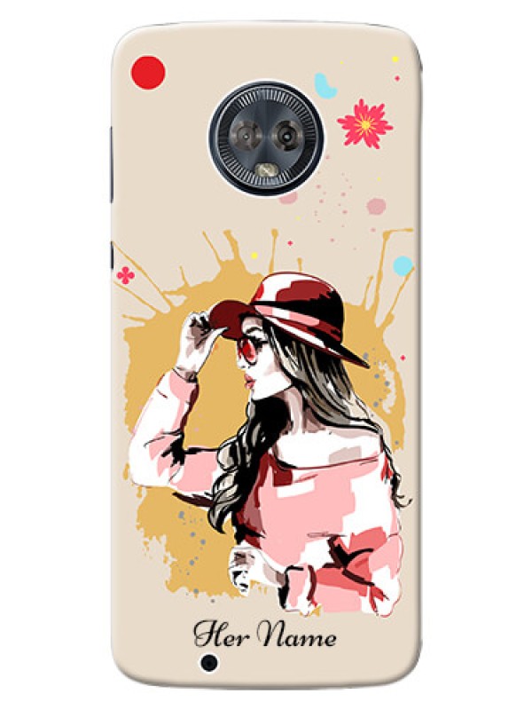 Custom Moto G6 Back Covers: Women with pink hat Design