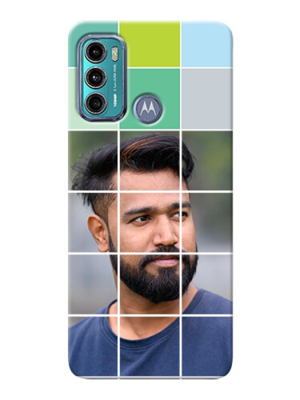 Custom Moto G60 personalised phone covers with white box pattern 