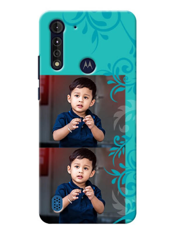 Custom Moto G8 Power Lite Mobile Cases with Photo and Green Floral Design 
