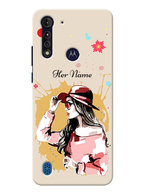 Custom Moto G8 Power Lite Back Covers: Women with pink hat Design