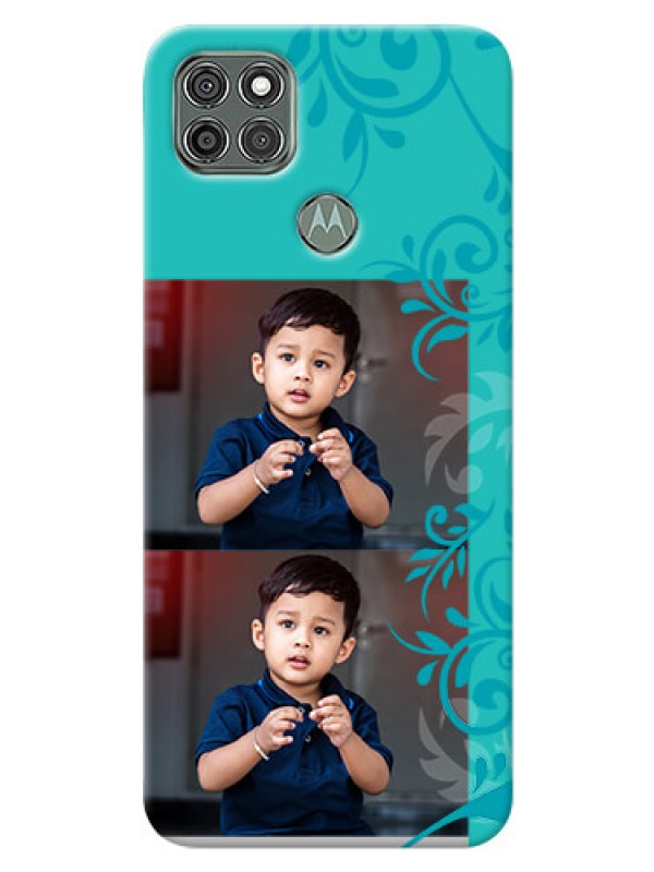 Custom Moto G9 Power Mobile Cases with Photo and Green Floral Design 