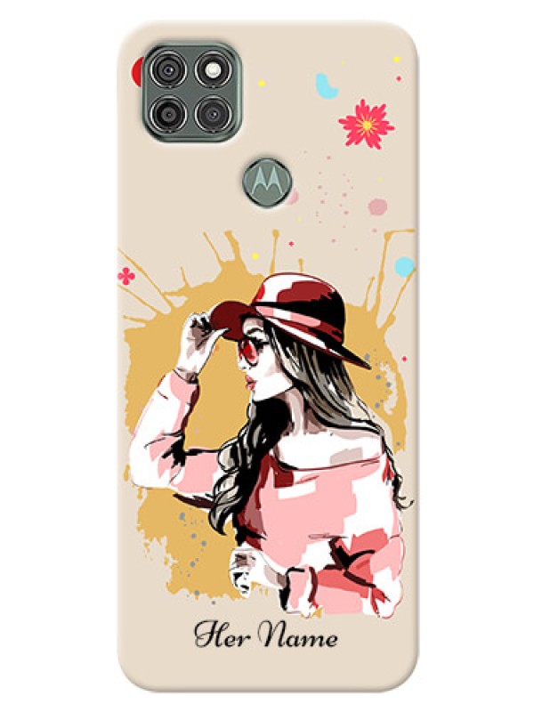 Custom Moto G9 Power Back Covers: Women with pink hat Design