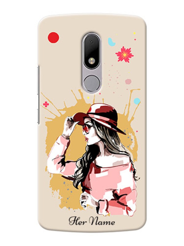 Custom Moto M Back Covers: Women with pink hat Design