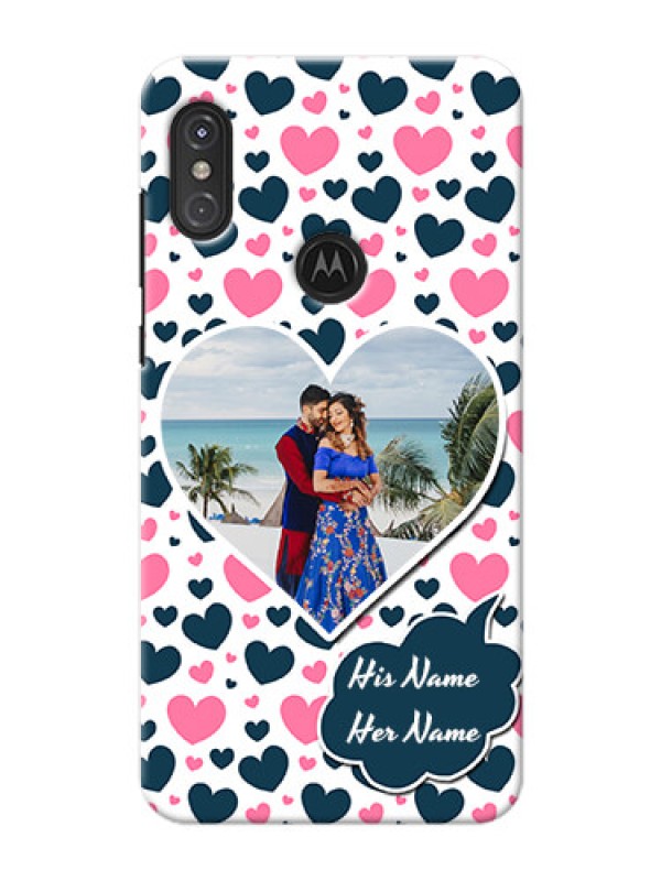 Custom Motorola One Power Mobile Covers Online: Pink & Blue Heart Design