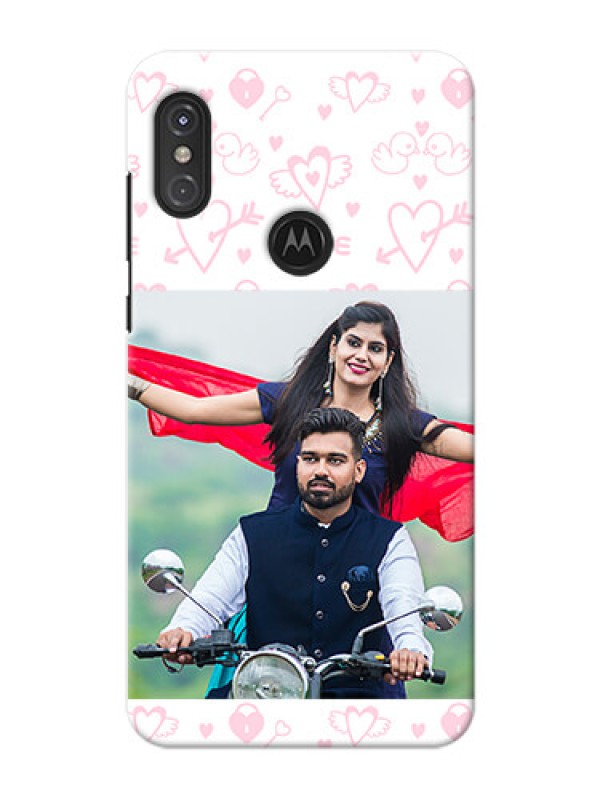 Custom Motorola One Power personalized phone covers: Pink Flying Heart Design
