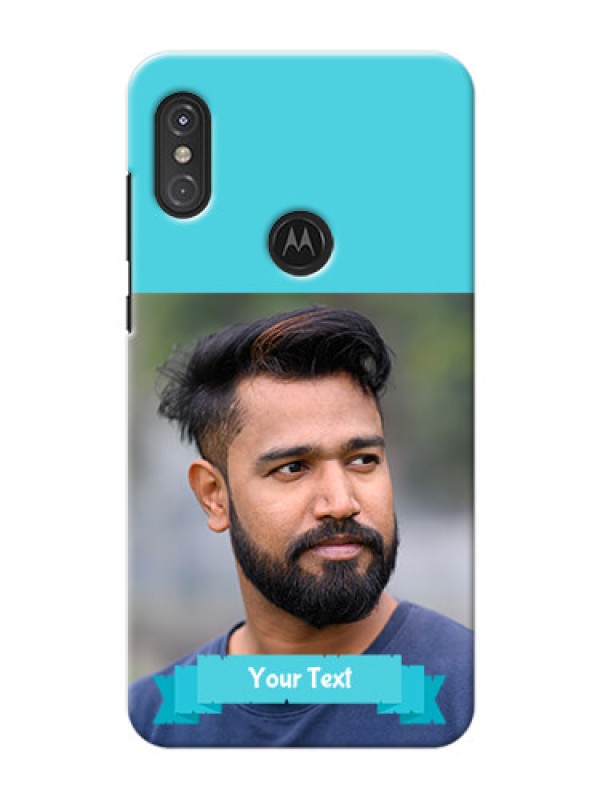 Custom Motorola One Power Personalized Mobile Covers: Simple Blue Color Design