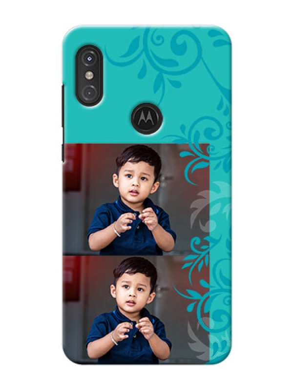 Custom Motorola One Power Mobile Cases with Photo and Green Floral Design 
