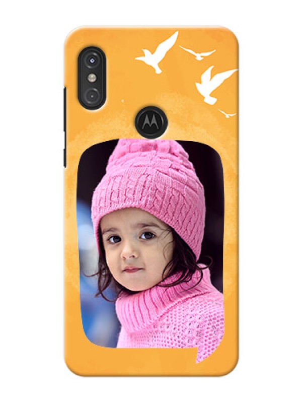 Custom Motorola One Power Phone Covers: Water Color Design with Bird Icons
