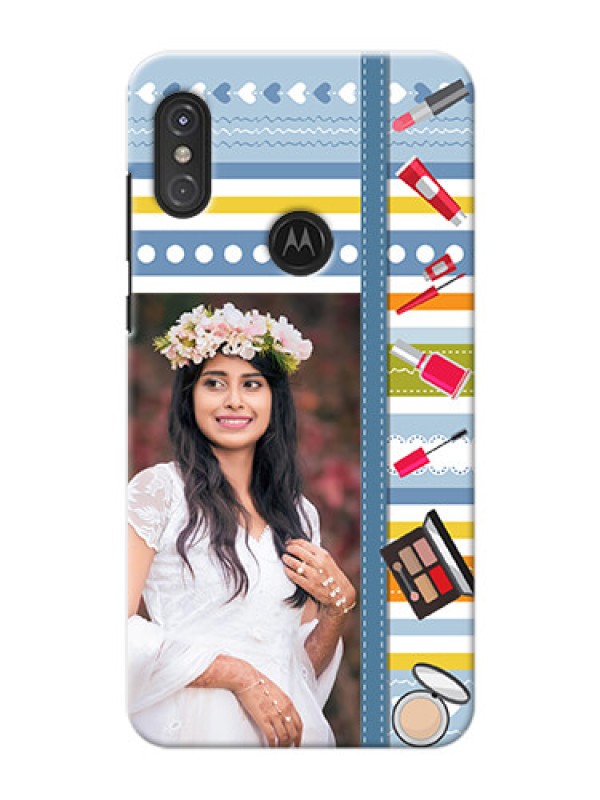 Custom Motorola One Power Personalized Mobile Cases: Makeup Icons Design