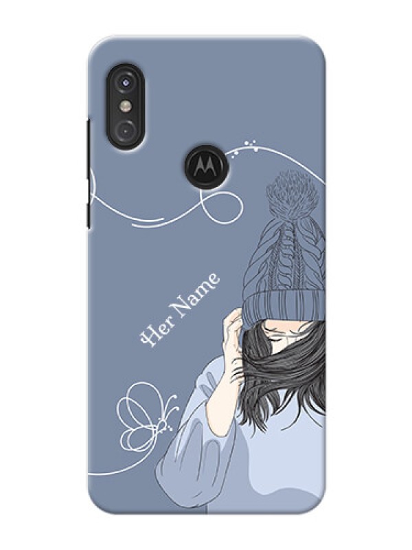 Custom Moto One Power Custom Mobile Case with Girl in winter outfit Design