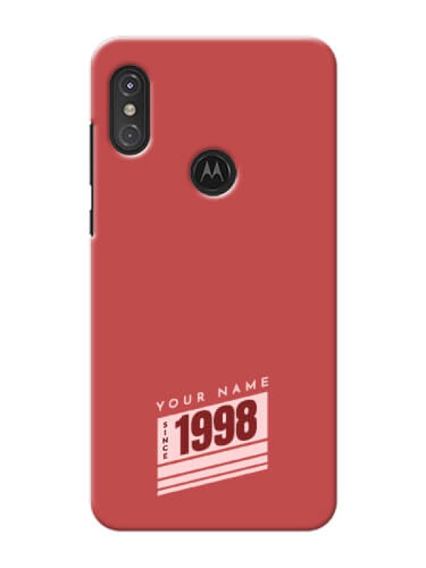 Custom Moto One Power Phone Back Covers: Red custom year of birth Design