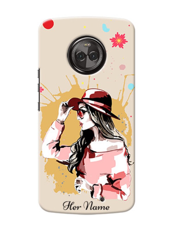 Custom Moto X4 Back Covers: Women with pink hat Design