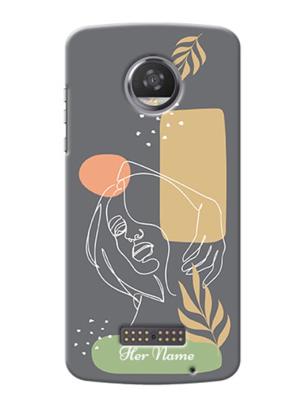Custom Moto Z2 Play Phone Back Covers: Gazing Woman line art Design