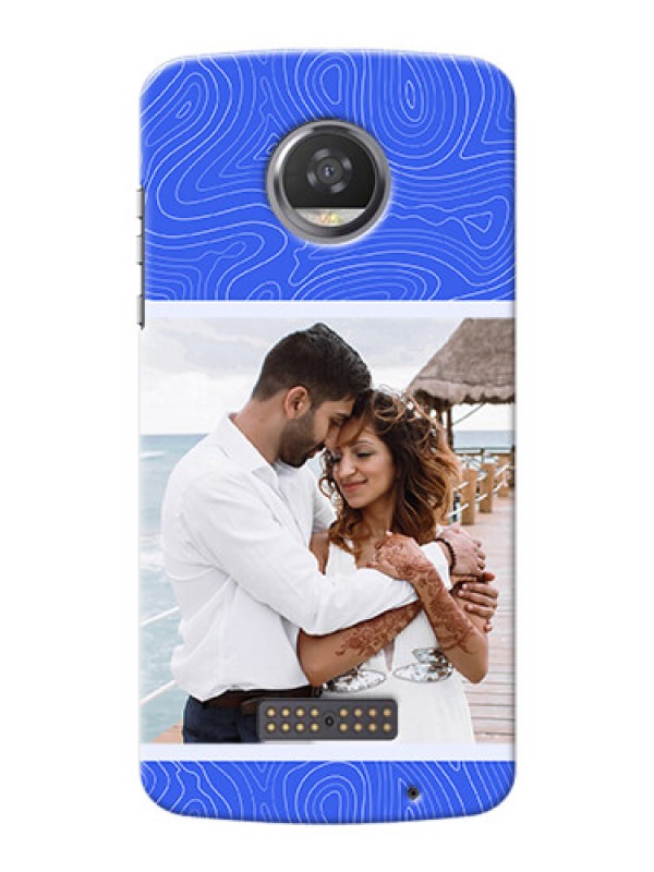 Custom Moto Z2 Play Mobile Back Covers: Curved line art with blue and white Design