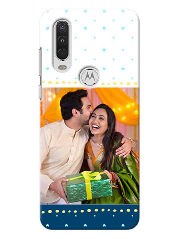Custom Motorola One Action Phone Covers: White and Blue Abstract Design