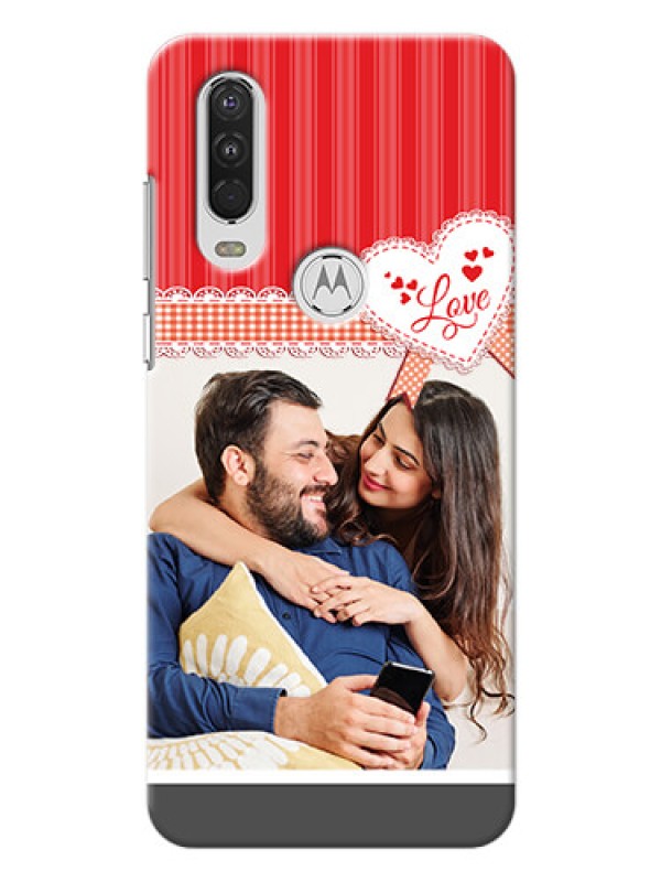 Custom Motorola One Action phone cases online: Red Love Pattern Design